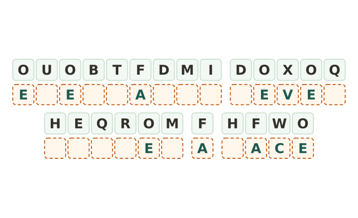 Animal cryptogram printable: twenty five code tiles spelling a five word fact, four letters given, answer boxes under every tile.