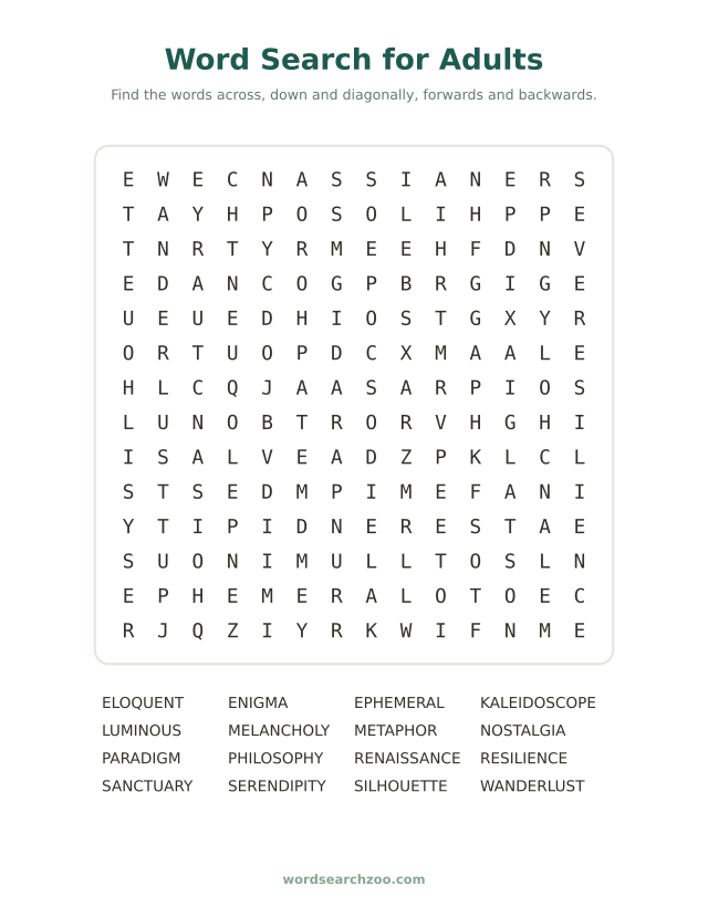 Word search for adults