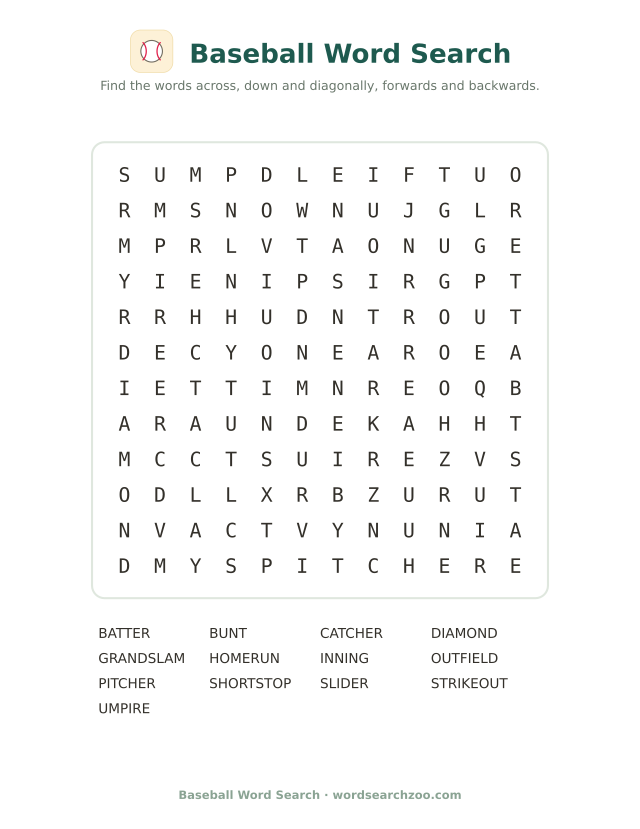 Baseball word search