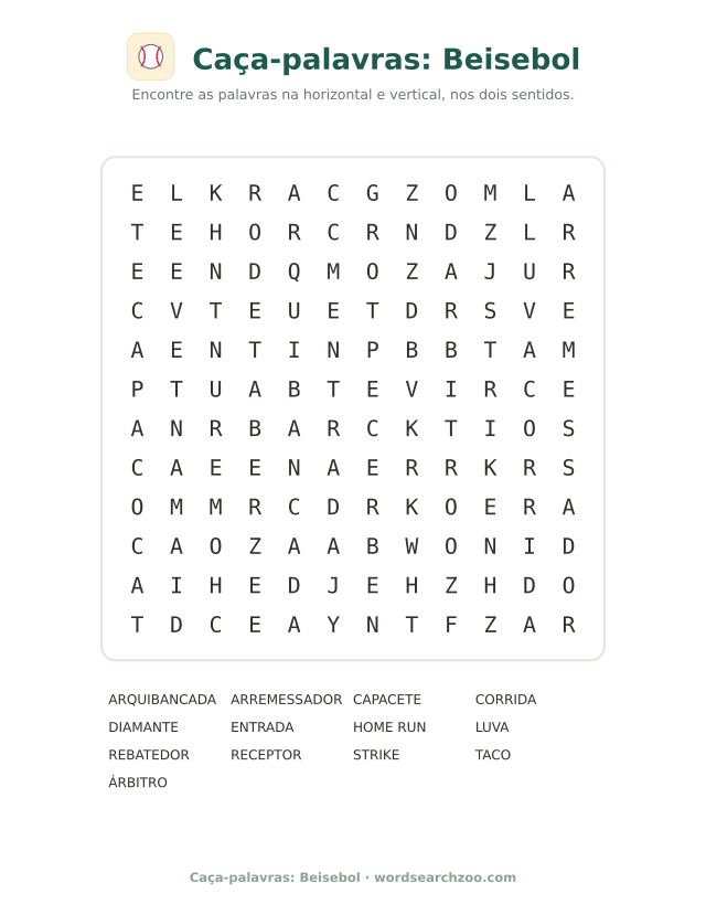 Caça-palavras: Beisebol