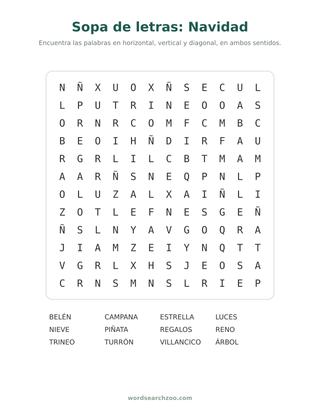 Sopa de letras de Navidad