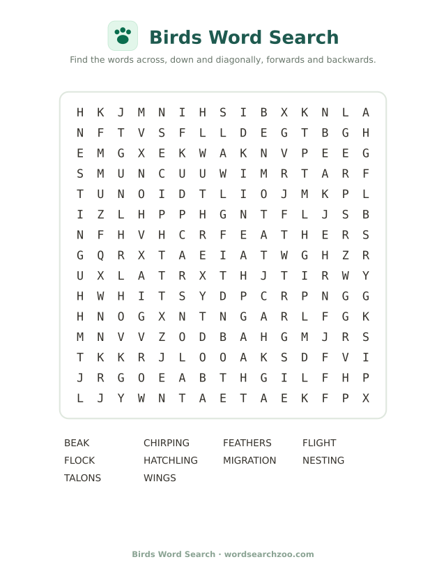 Birds word search