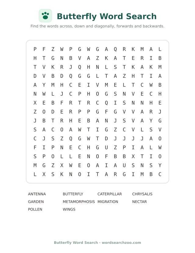 Butterfly word search