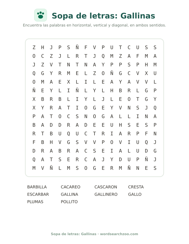 Sopa de letras: Gallinas