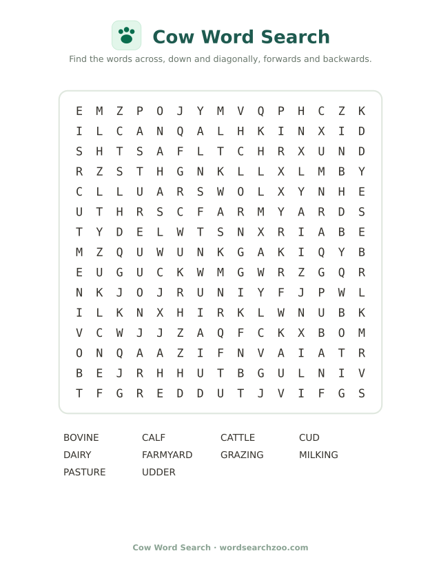 Cow word search