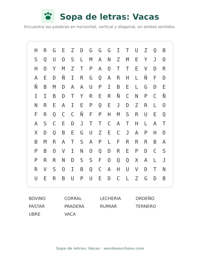 Sopa de letras: Vacas
