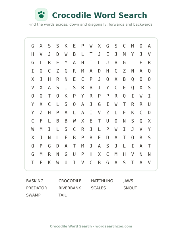 Crocodile word search