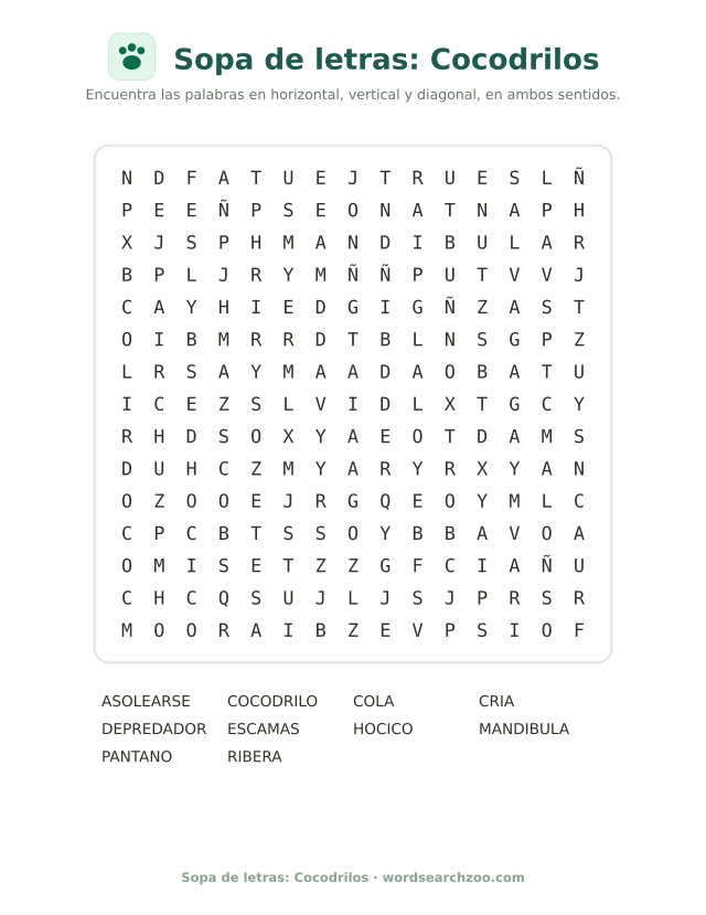 Sopa de letras: Cocodrilos