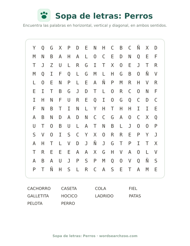 Sopa de letras: Perros