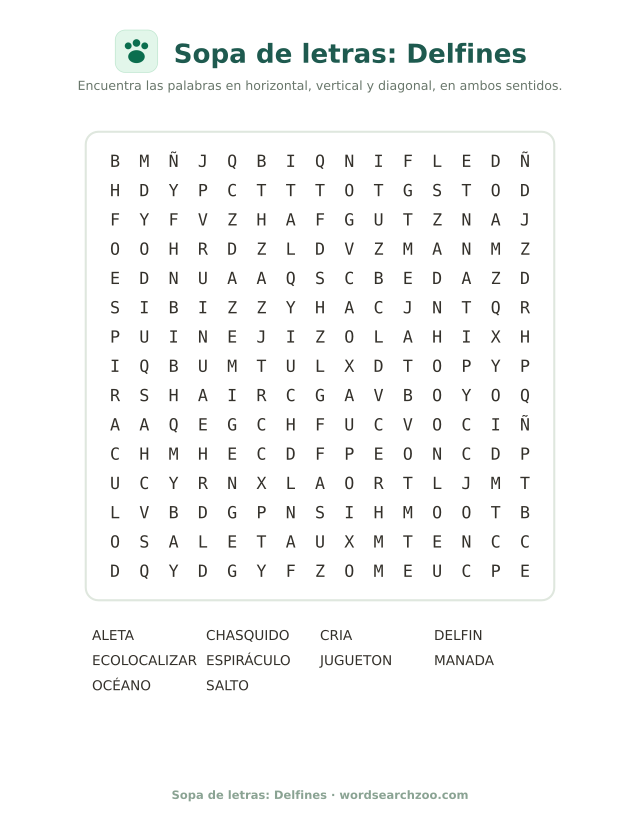 Sopa de letras: Delfines