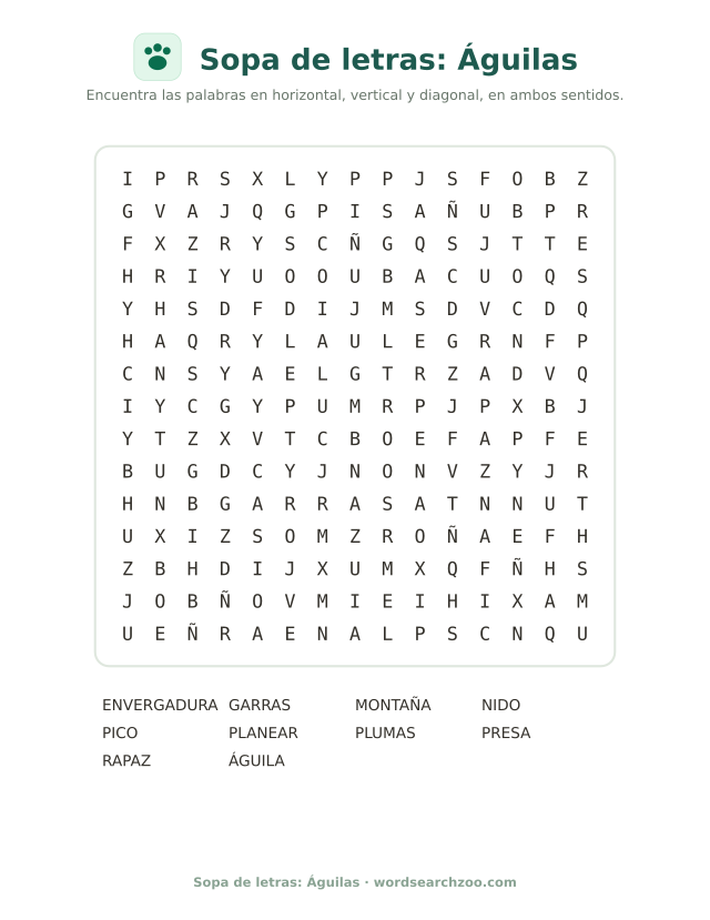 Sopa de letras: Águilas