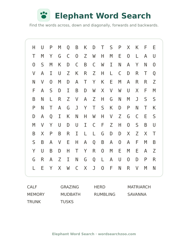 Elephant word search