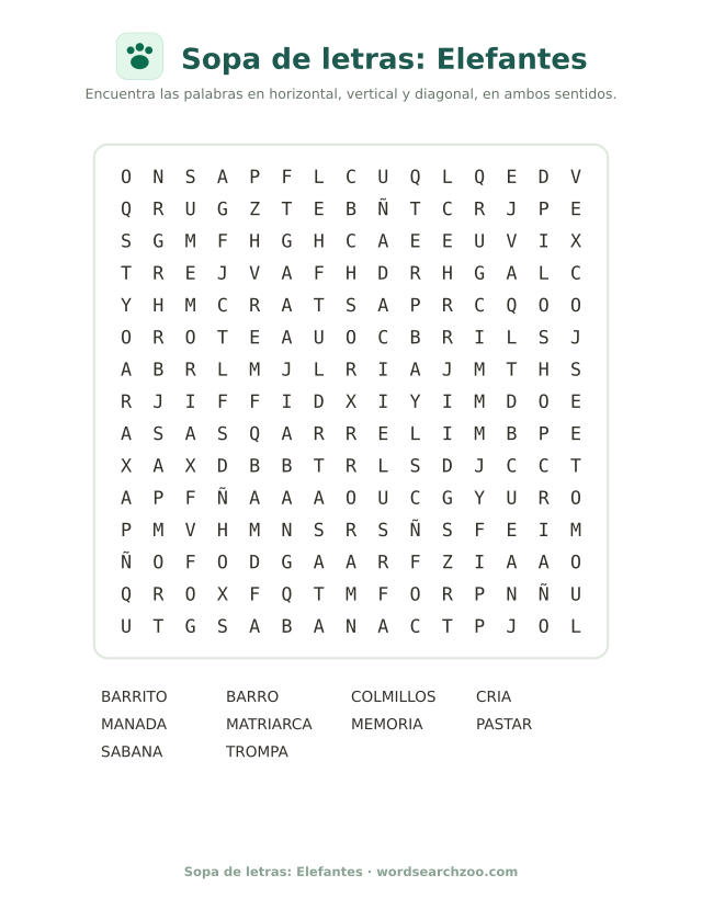 Sopa de letras: Elefantes