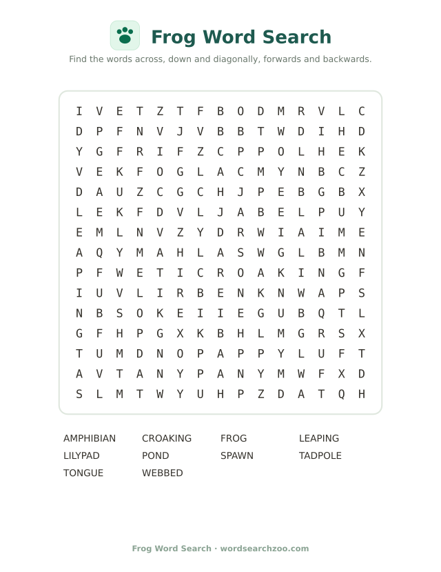 Frog word search