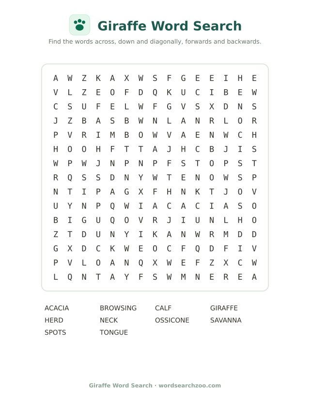 Giraffe word search