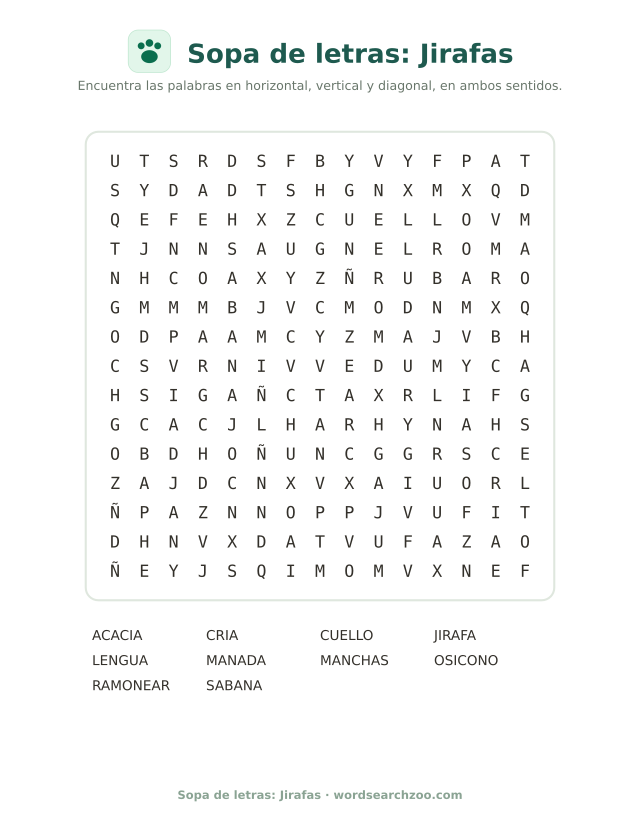 Sopa de letras: Jirafas