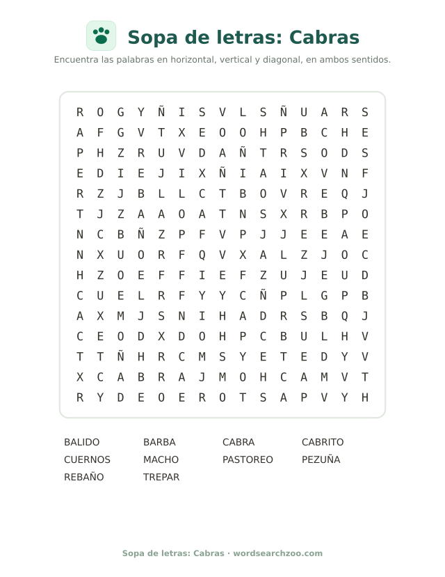 Sopa de letras: Cabras
