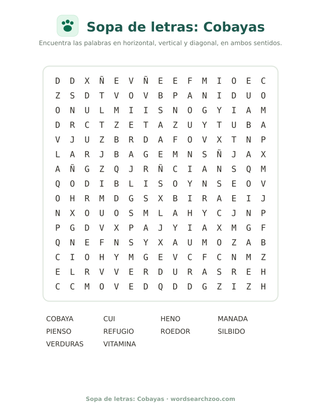 Sopa de letras: Cobayas