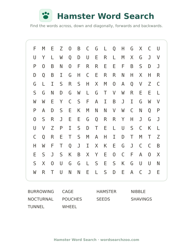Hamster word search