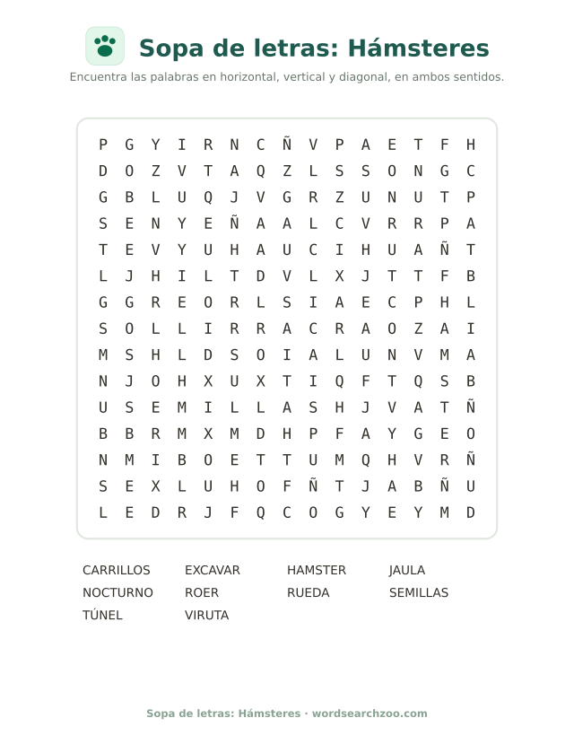 Sopa de letras: Hámsteres