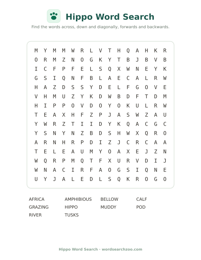 Hippo word search
