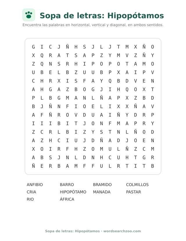 Sopa de letras: Hipopótamos