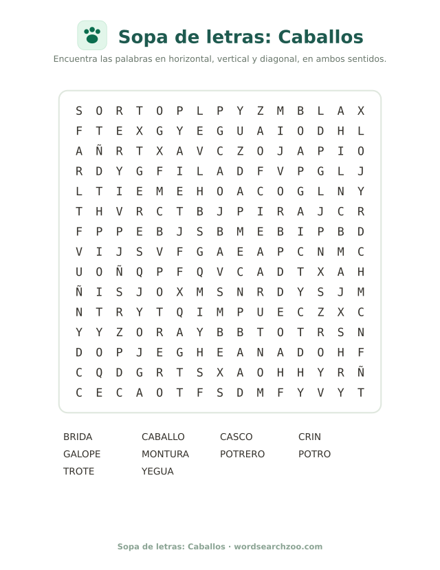 Sopa de letras: Caballos
