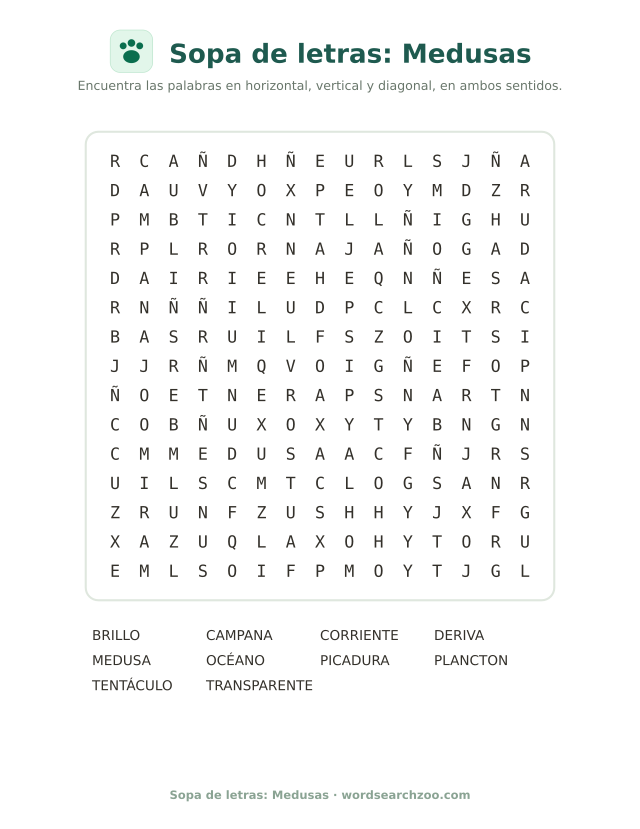 Sopa de letras: Medusas