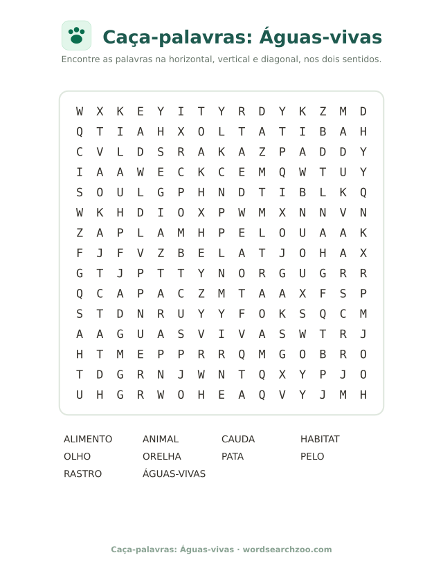 Caça-palavras: Águas-vivas