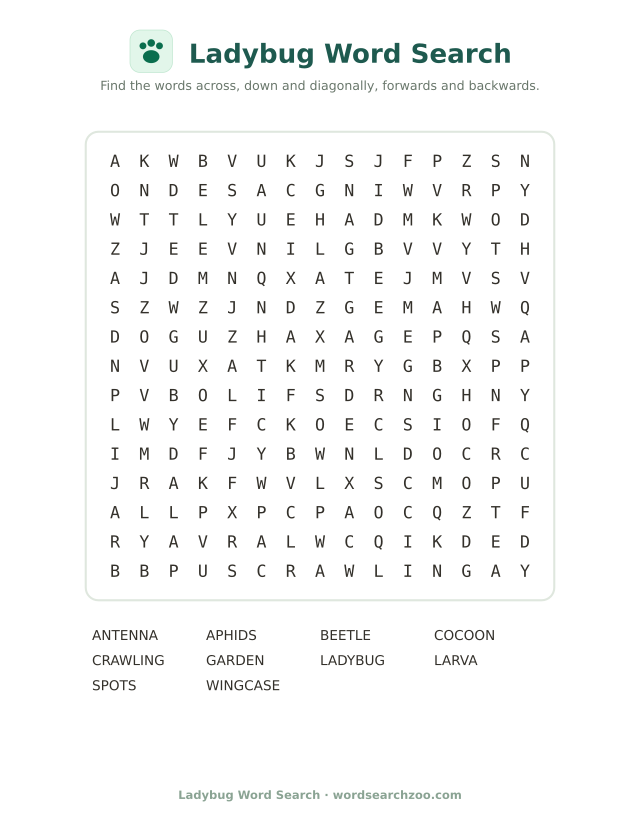 Ladybug word search