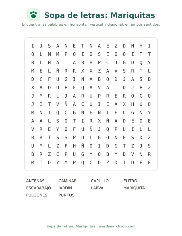 Sopa de letras: Mariquitas