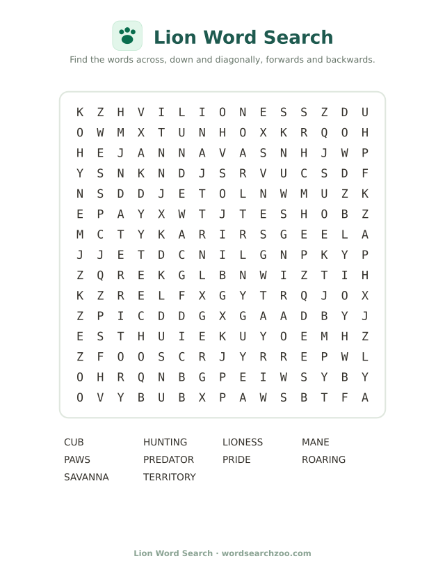 Lion word search