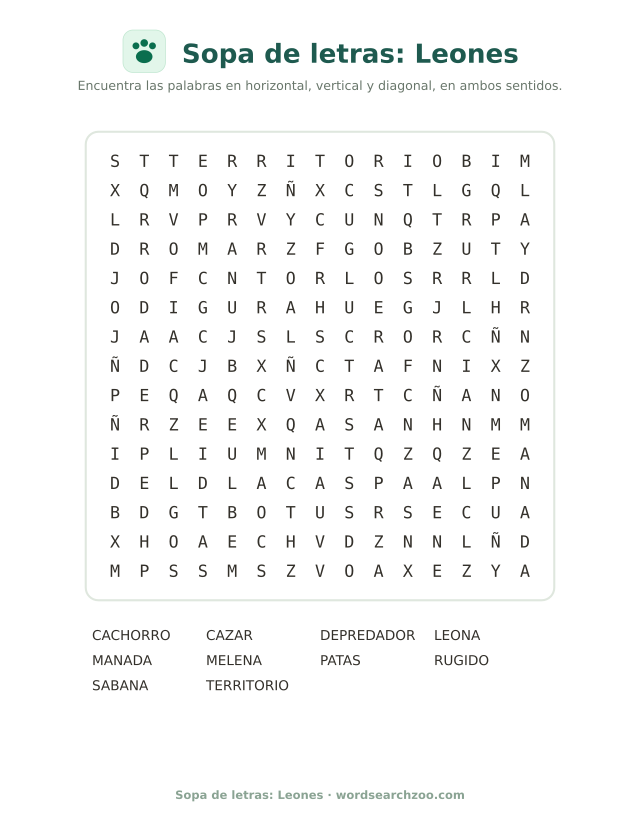 Sopa de letras: Leones