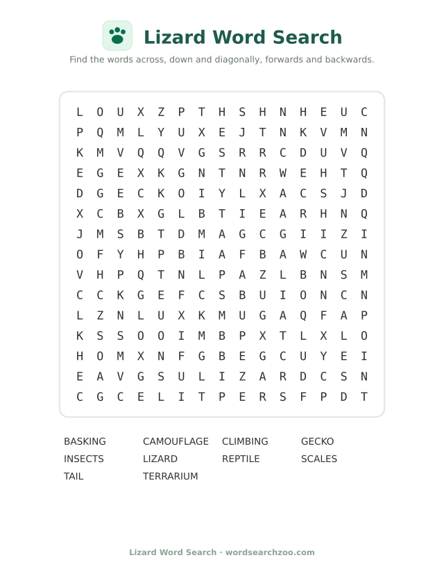 Lizard word search