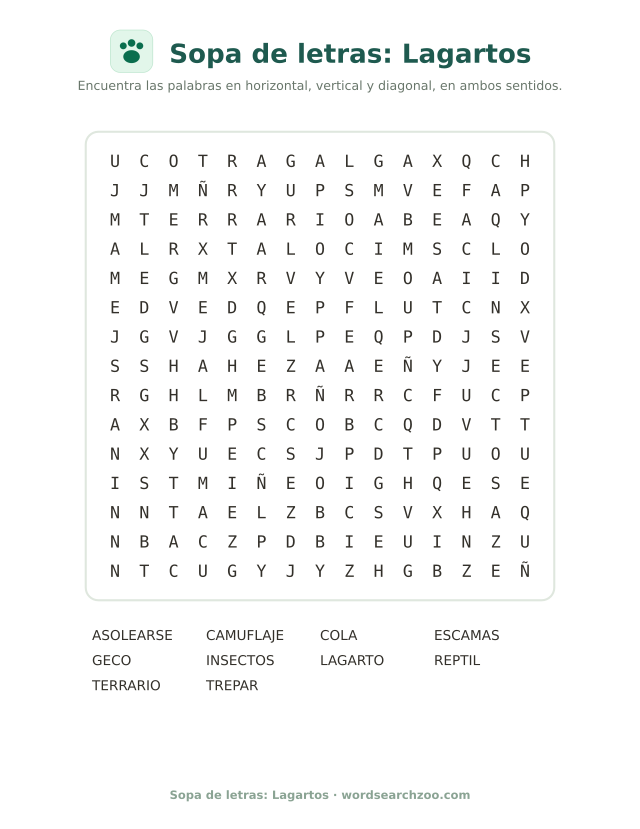 Sopa de letras: Lagartos
