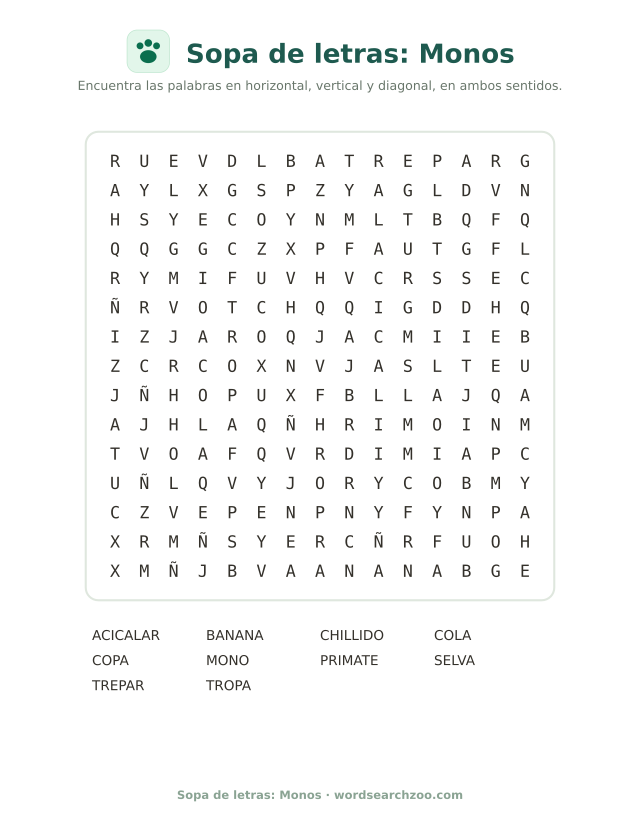 Sopa de letras: Monos