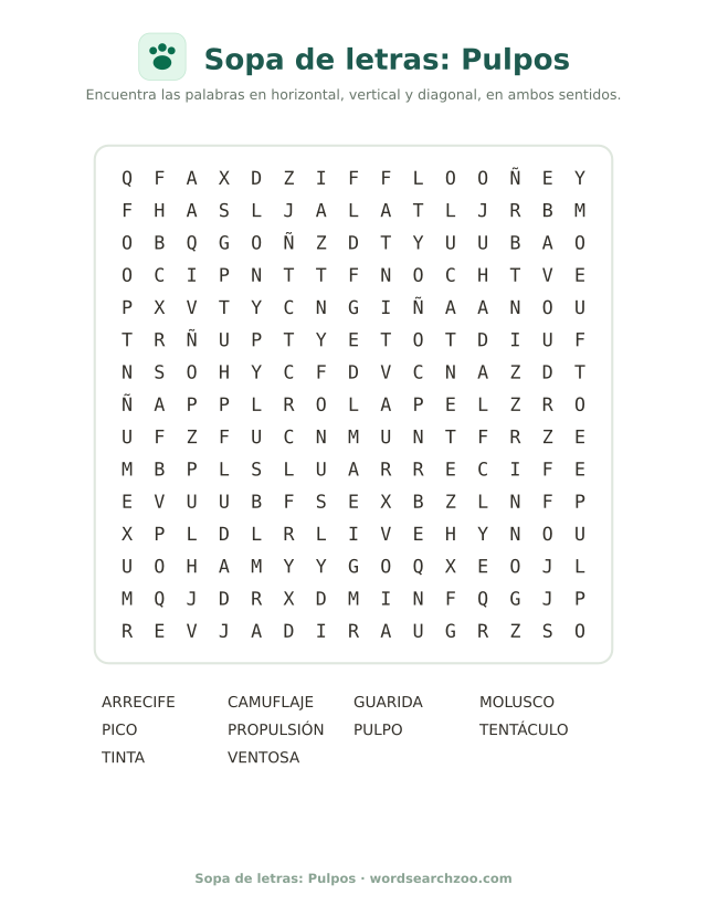 Sopa de letras: Pulpos