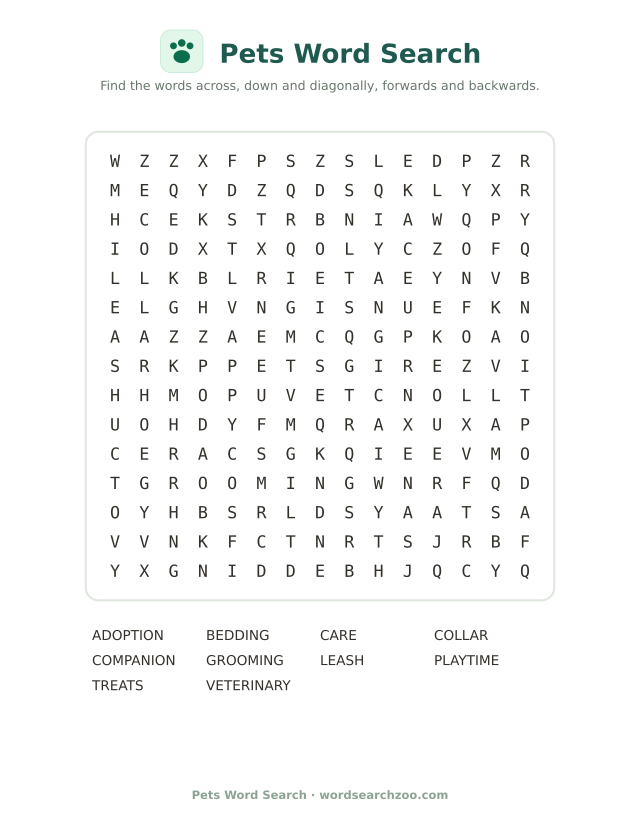 Pets word search