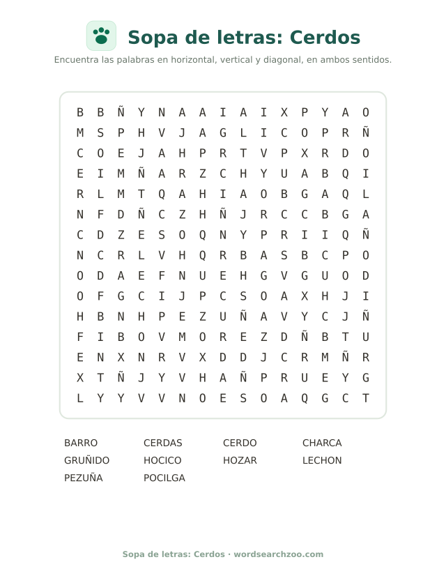 Sopa de letras: Cerdos