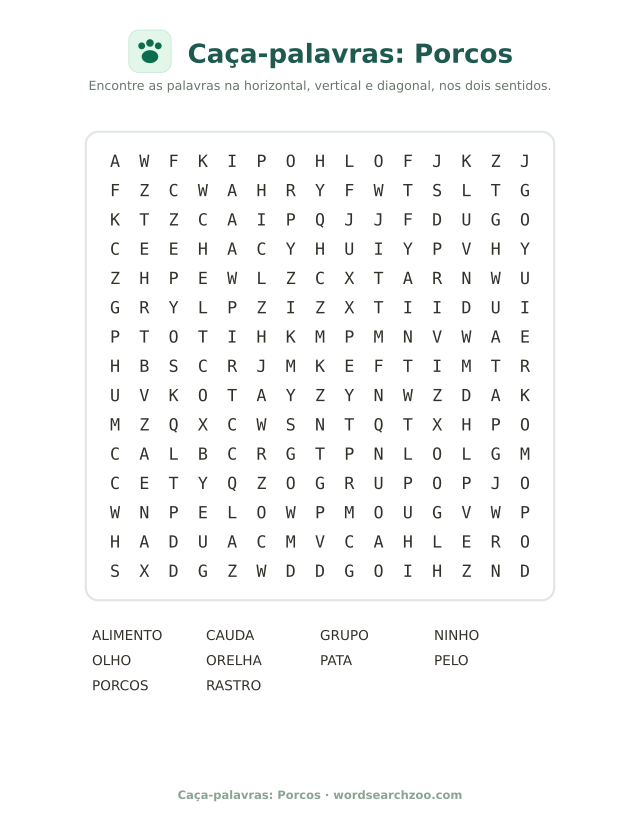 Caça-palavras: Porcos