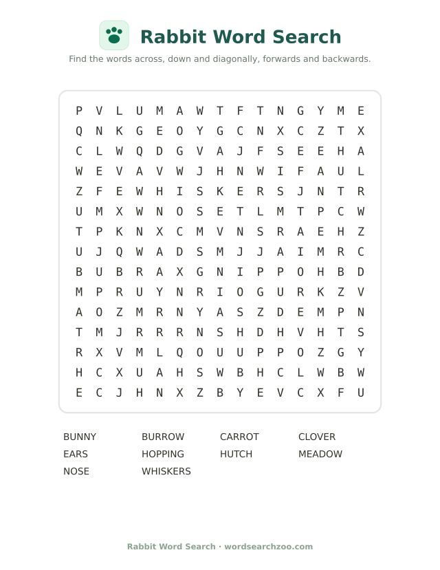 Rabbit word search