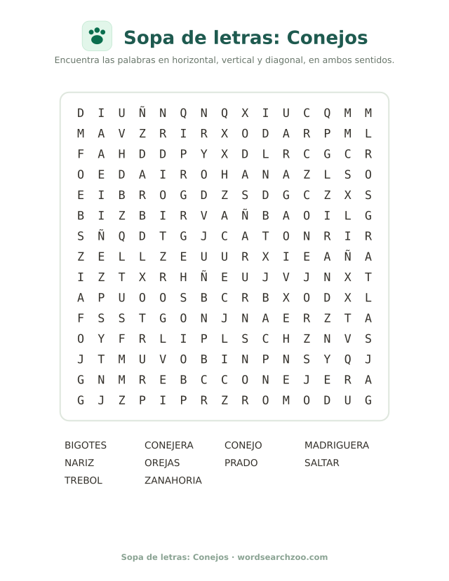 Sopa de letras: Conejos