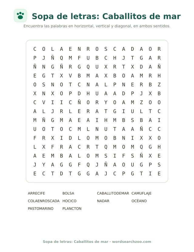 Sopa de letras: Caballitos de mar