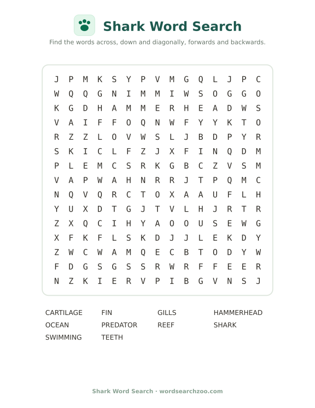 Shark word search