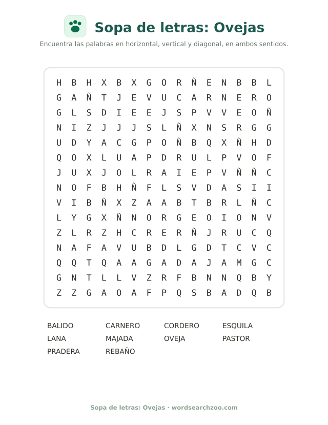 Sopa de letras: Ovejas