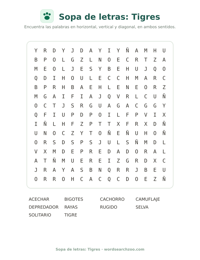 Sopa de letras: Tigres