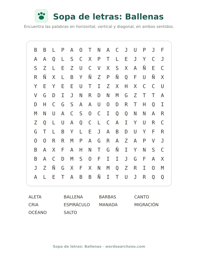 Sopa de letras: Ballenas