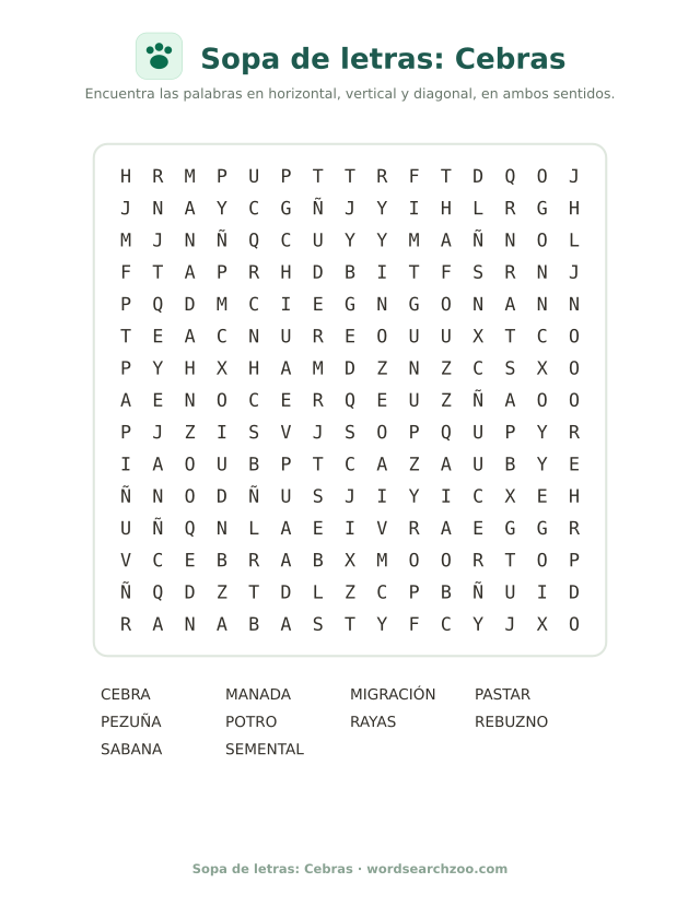 Sopa de letras: Cebras