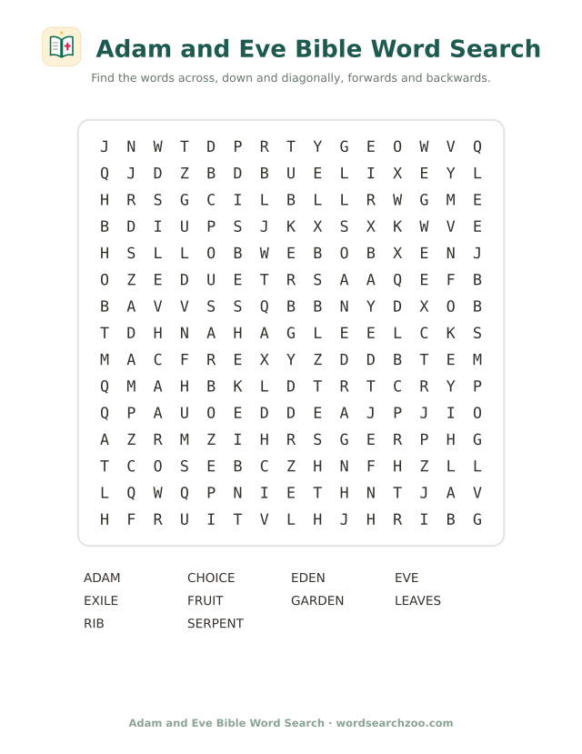 Adam and Eve Bible word search