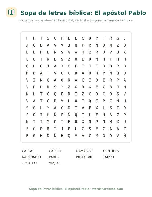 Sopa de letras bíblica: El apóstol Pablo